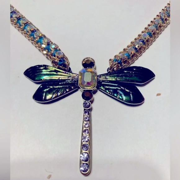 BETSEY JOHNSON SET Hoop Dragonfly Earrings & Matching Necklace AB Crystals NWT - Picture 7 of 13